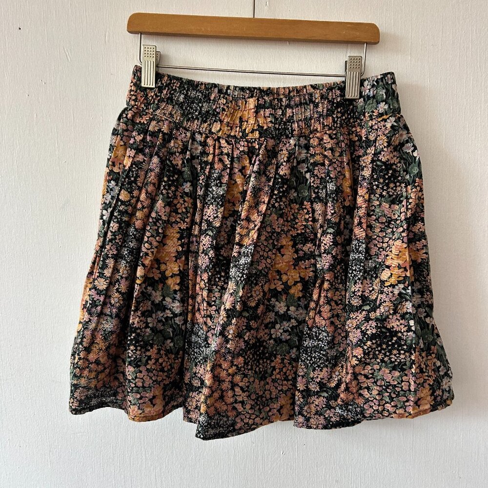 American Eagle Linen Blend Skater Skirt Womens Small Microfloral Pleated Y2K